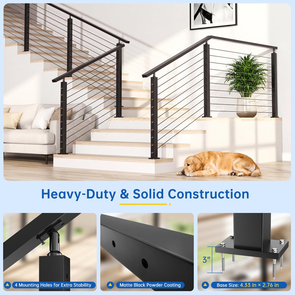 4 Pack 36" Modular Swageless Cable Railing Level Post for Decks