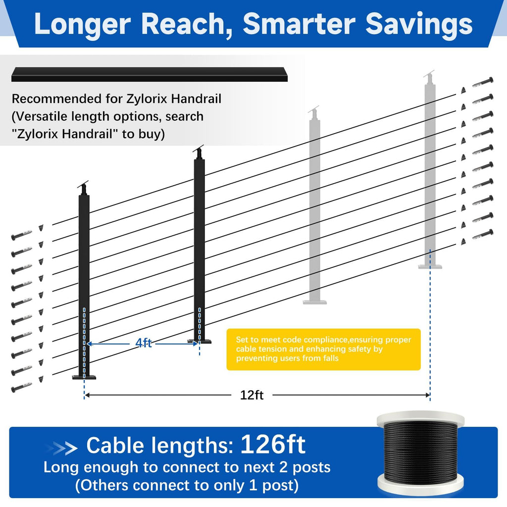 4 Pack 36" Modular Swageless Cable Railing Level Post for Decks