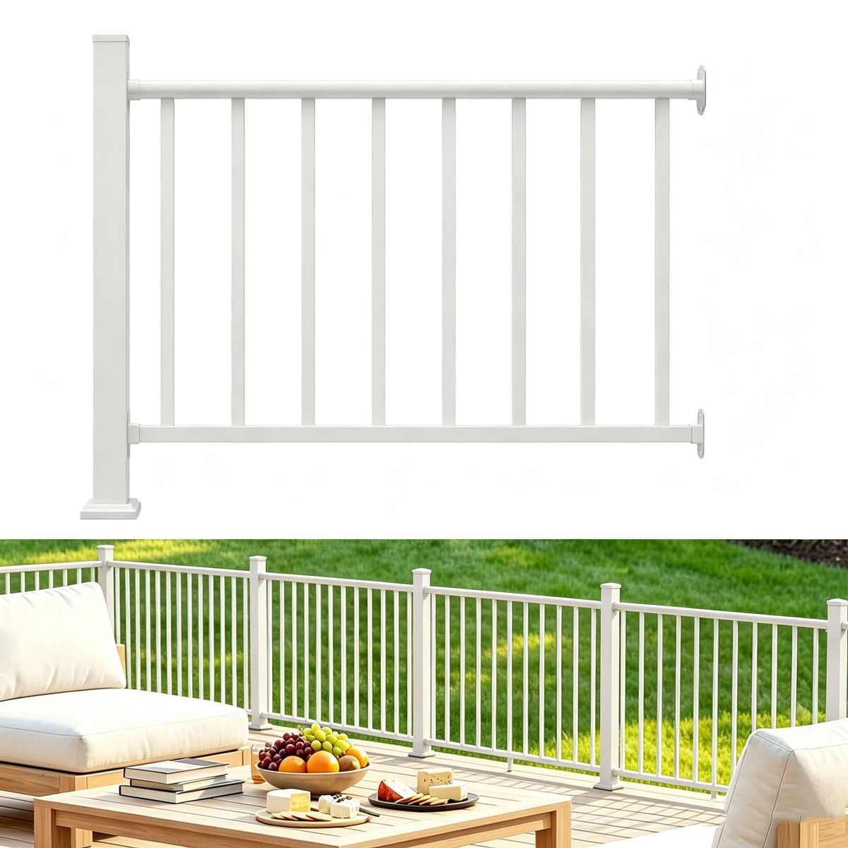 5FT White Deck Railing Kit for Deck, Porch, Patio & Balcony