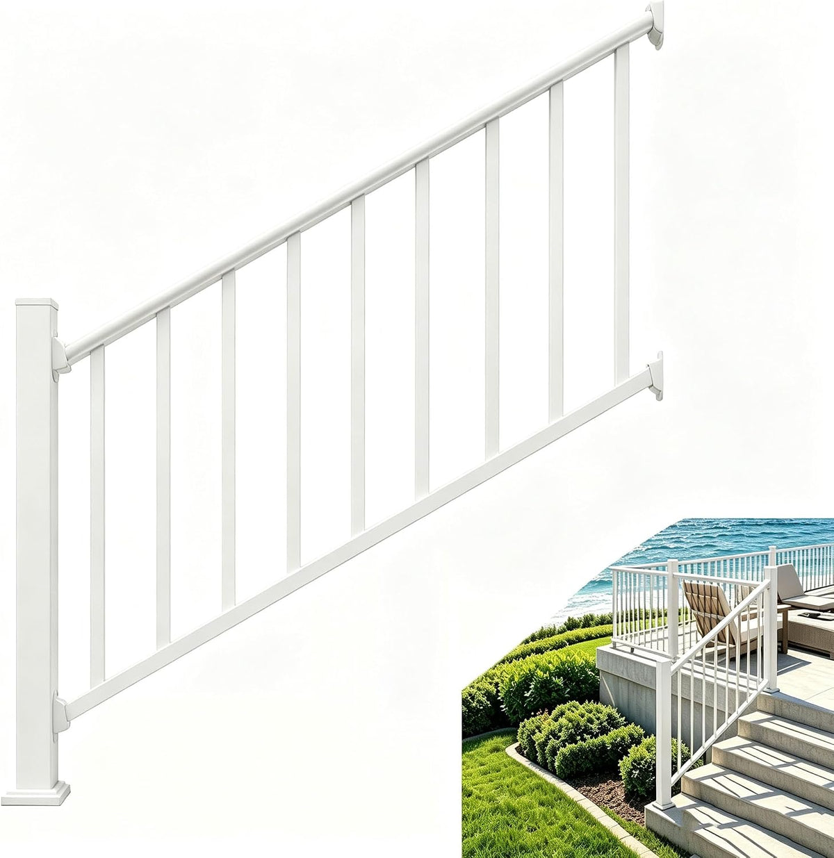 5FT White Deck Railing Kit for Deck, Porch, Patio & Balcony