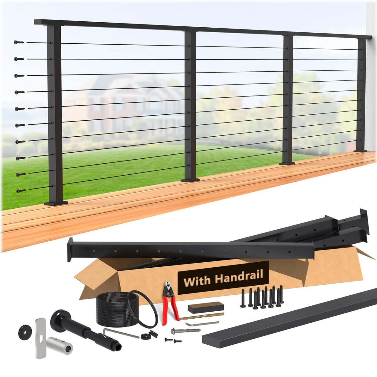 4-8FT Modular 36" Swageless Cable Railing System with Handrail