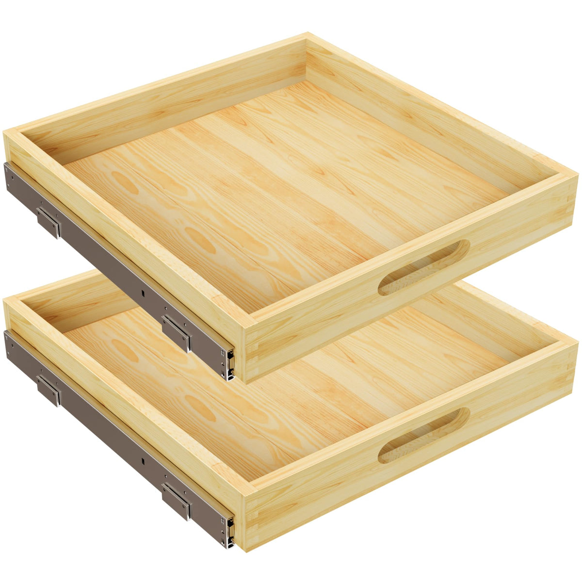2 Set Pull Out Cabinet Organizer, Soft Close Slide Out Wood Drawer Storage Shelves for Kitchen, Base Cabinet Organization for Pantry, Finished, Heavy-Duty, Bottom Assembly (18â W x 21â D)