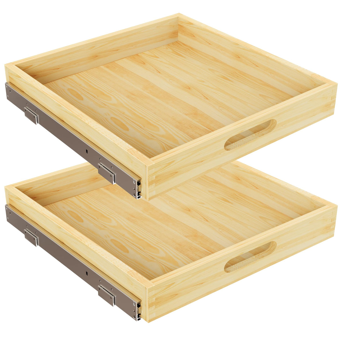 2 Set Pull Out Cabinet Organizer, Soft Close Slide Out Wood Drawer Storage Shelves for Kitchen, Base Cabinet Organization for Pantry, Finished, Heavy-Duty, Bottom Assembly (18â W x 21â D)