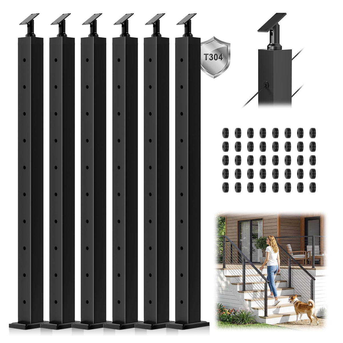 4 Pack 36" Modular Swageless Cable Railing Level Post for Decks
