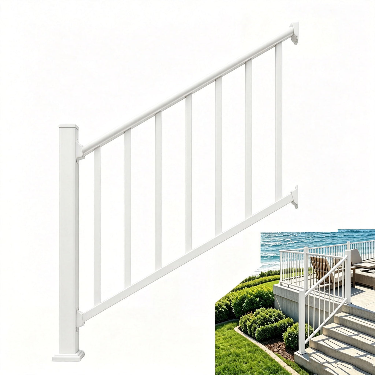 5FT White Deck Railing Kit for Deck, Porch, Patio & Balcony