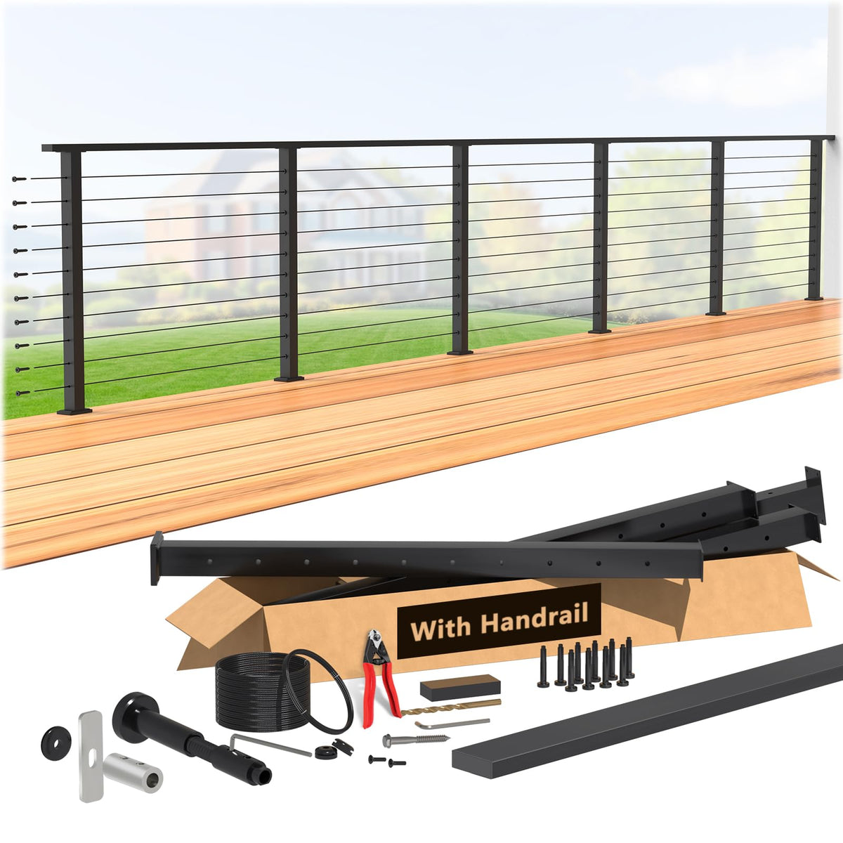4-8FT Modular 36" Swageless Cable Railing System with Handrail