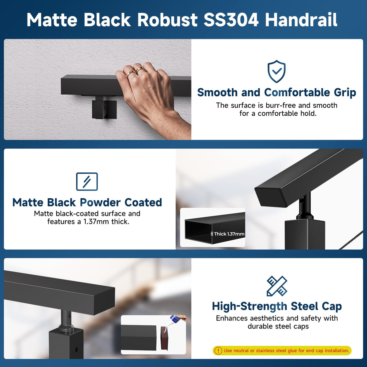 10FT Black Stainless Steel Cable Railing Handrail with POM Connector