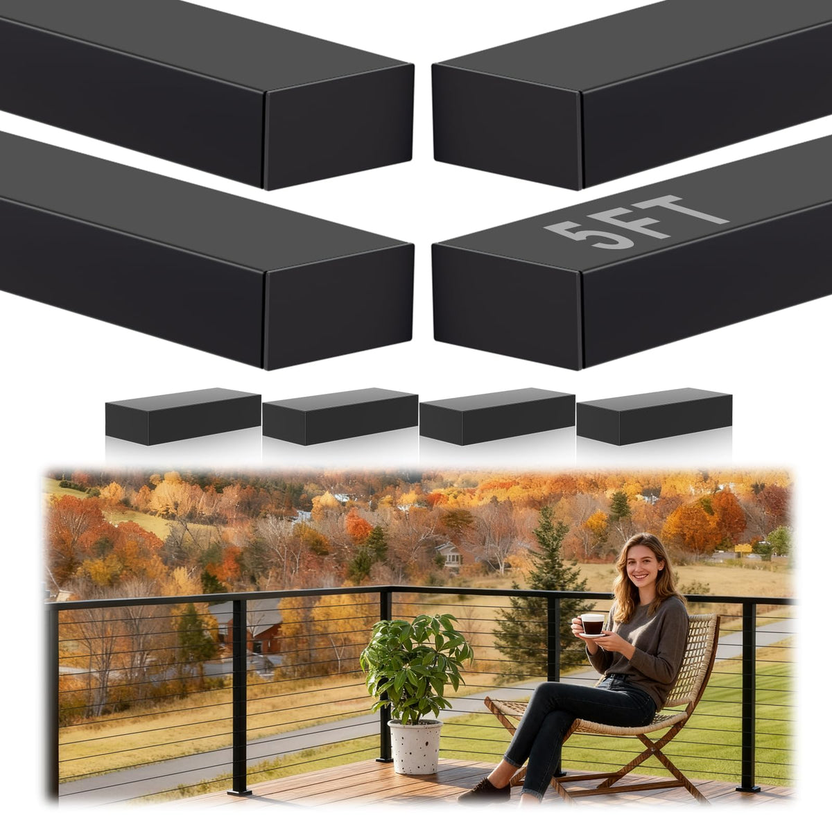 10FT Black Stainless Steel Cable Railing Handrail with POM Connector