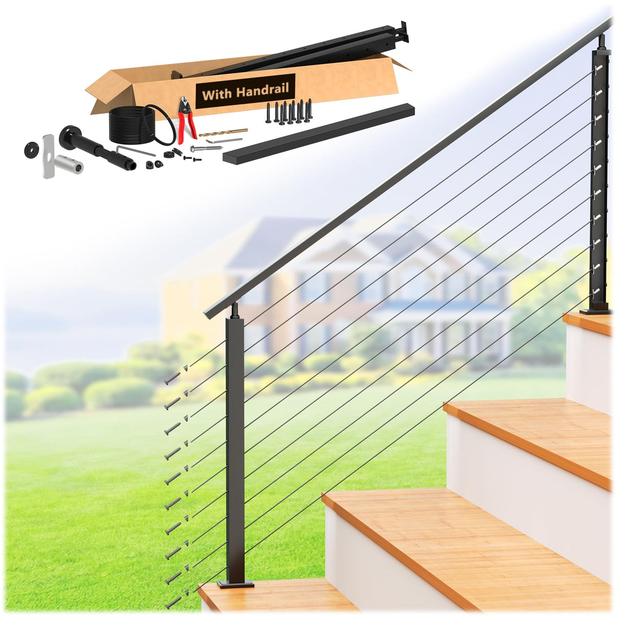 4-8FT Modular 36" Swageless Cable Railing System with Handrail