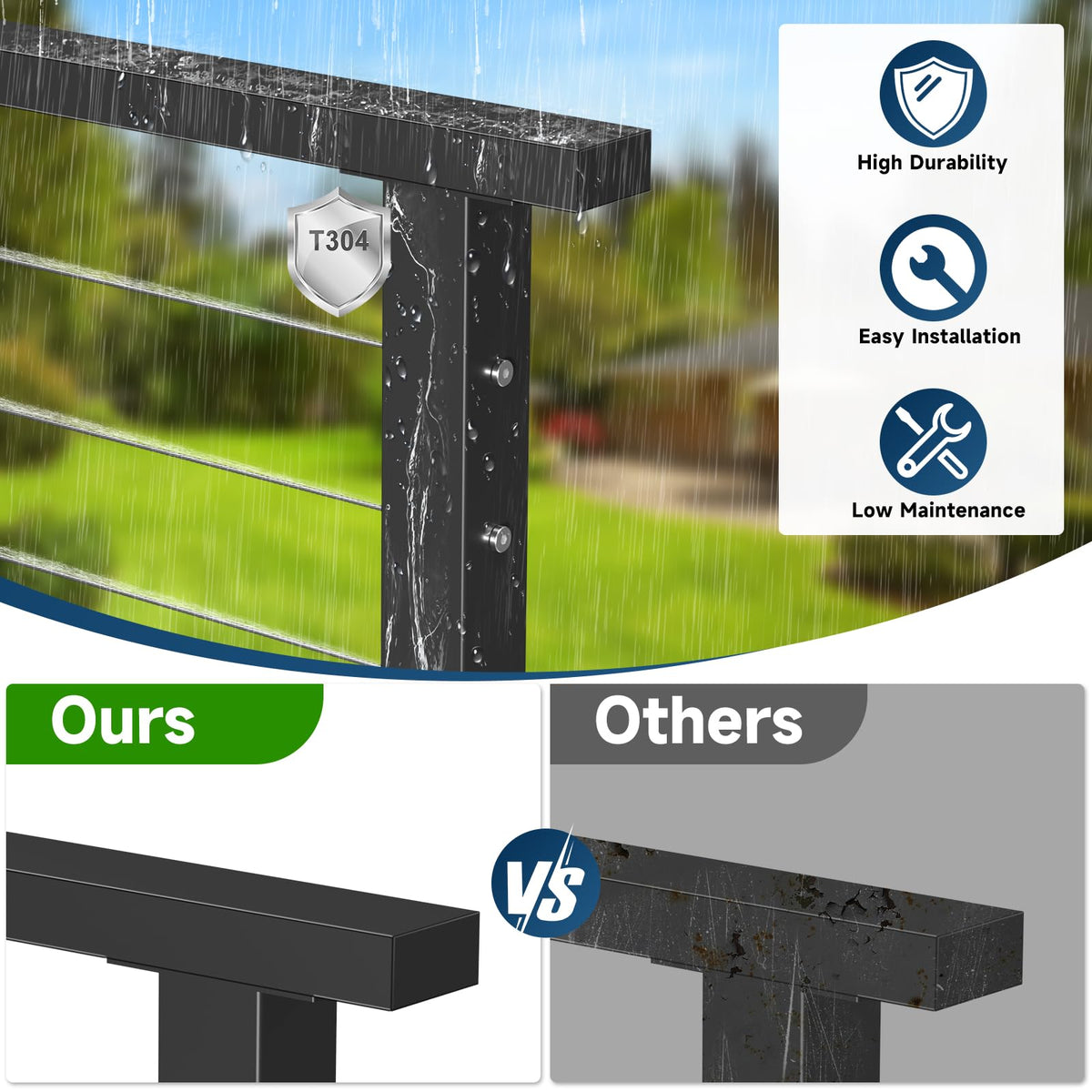 10FT Black Stainless Steel Cable Railing Handrail with POM Connector