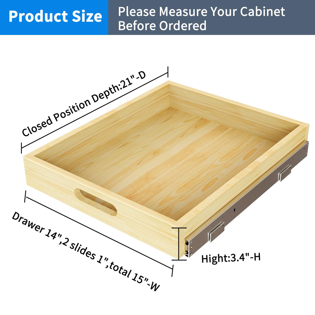2 Set Pull Out Cabinet Organizer, Soft Close Slide Out Wood Drawer Storage Shelves for Kitchen, Base Cabinet Organization for Pantry, Finished, Heavy-Duty, Bottom Assembly (18â W x 21â D)
