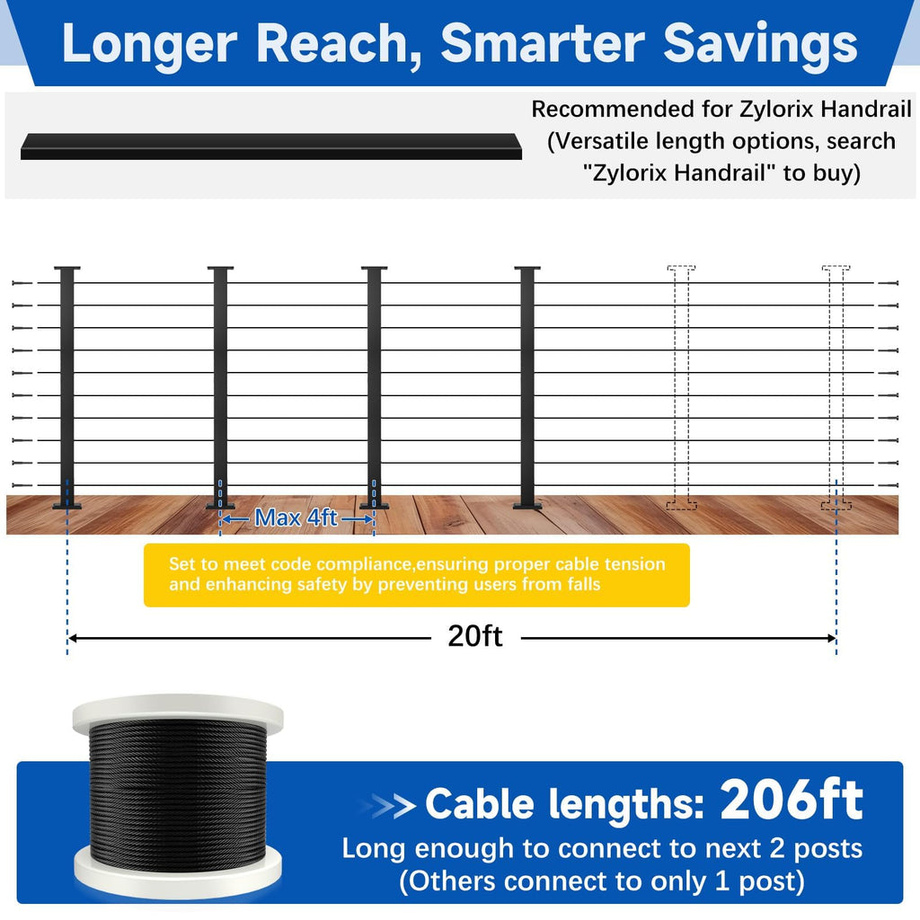 4 Pack 36" Modular Swageless Cable Railing Level Post for Decks