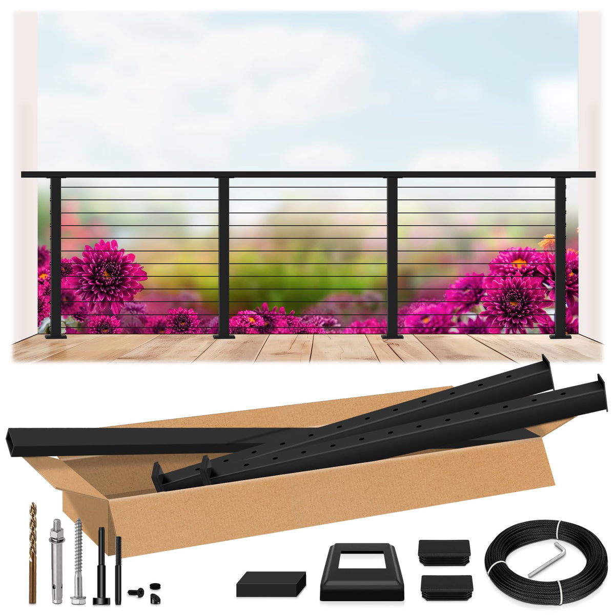 2ft-4ft Modular 42in Cable Railing System for Stair with Handrail