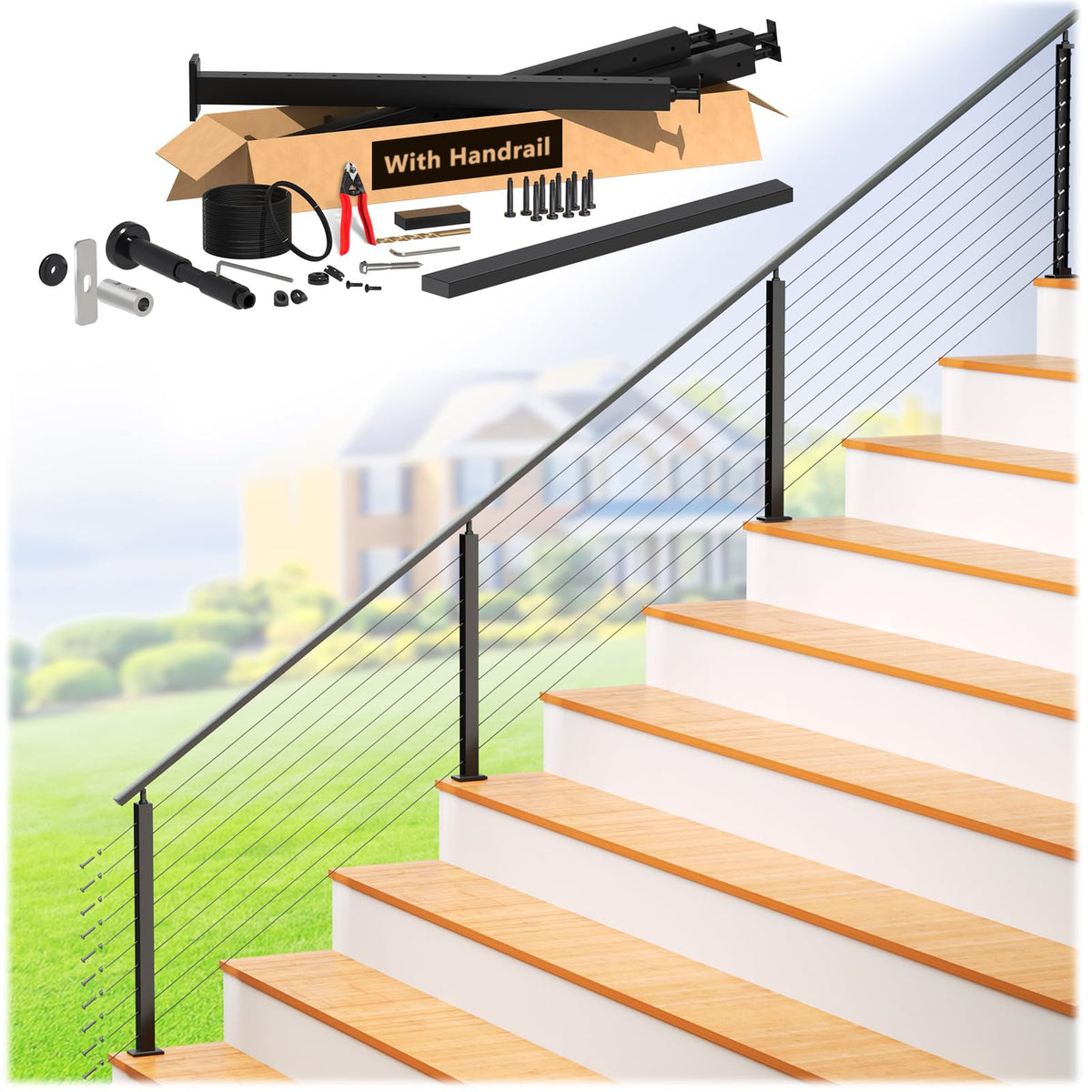 4-8FT Modular 36" Swageless Cable Railing System with Handrail