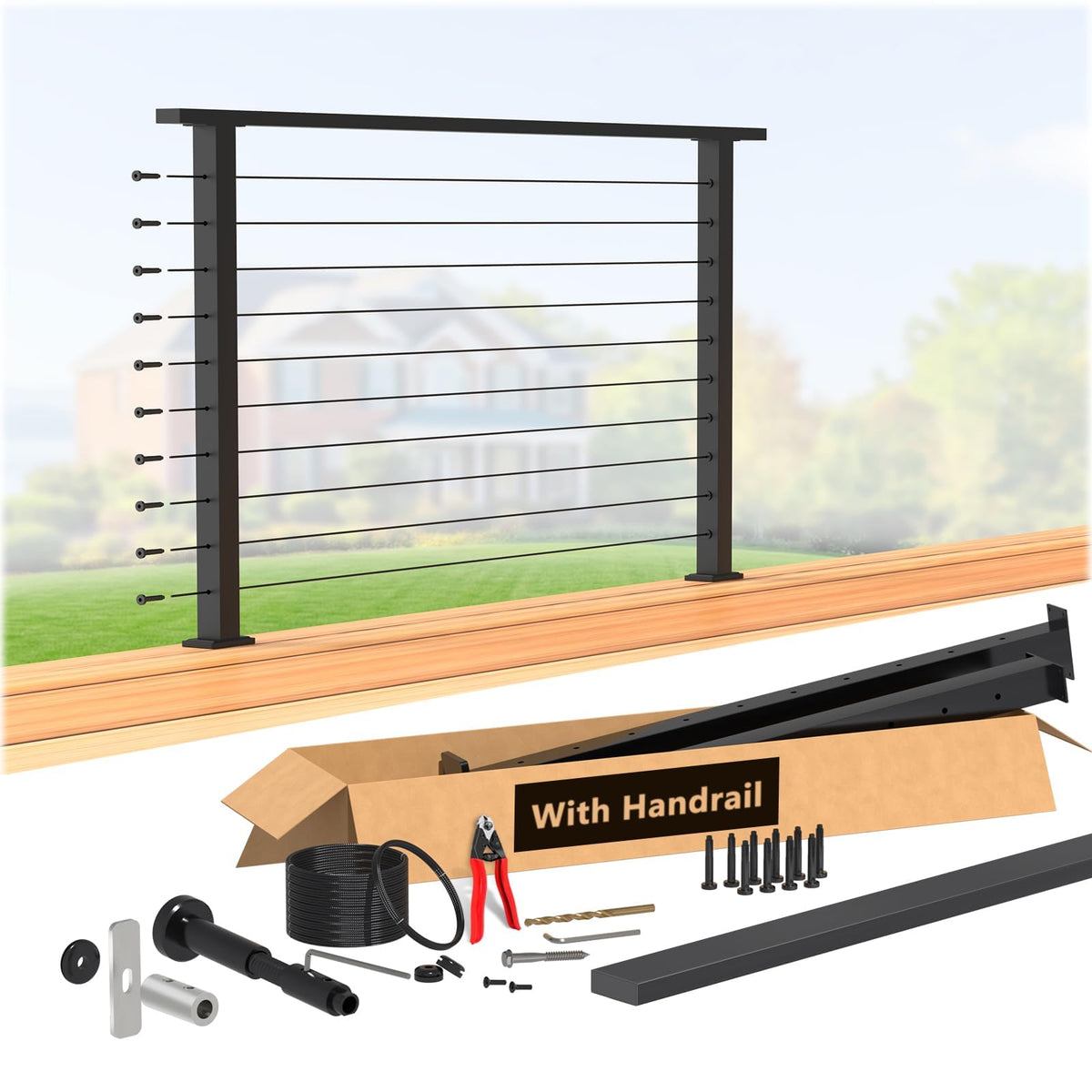 4-8FT Modular 36" Swageless Cable Railing System with Handrail