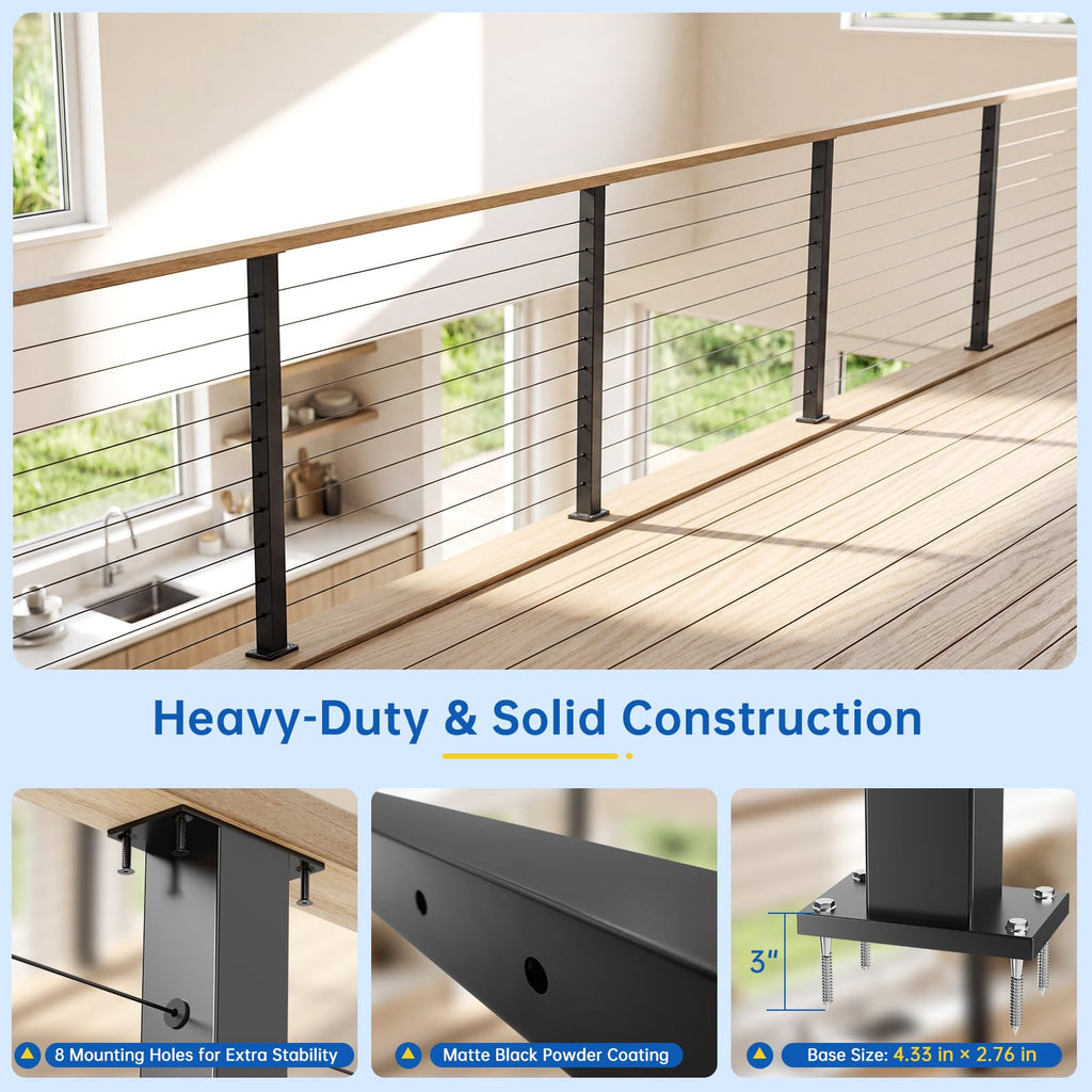 4 Pack 36" Modular Swageless Cable Railing Level Post for Decks