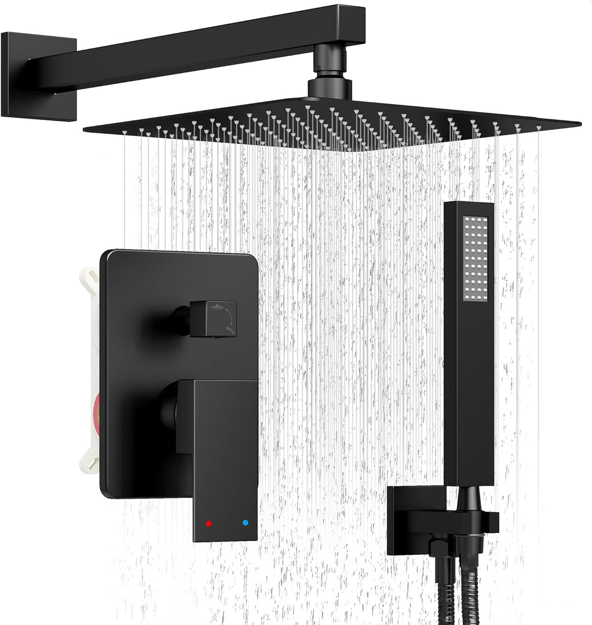 10" Rain Shower System with Handheld & Valve, Matte Black
