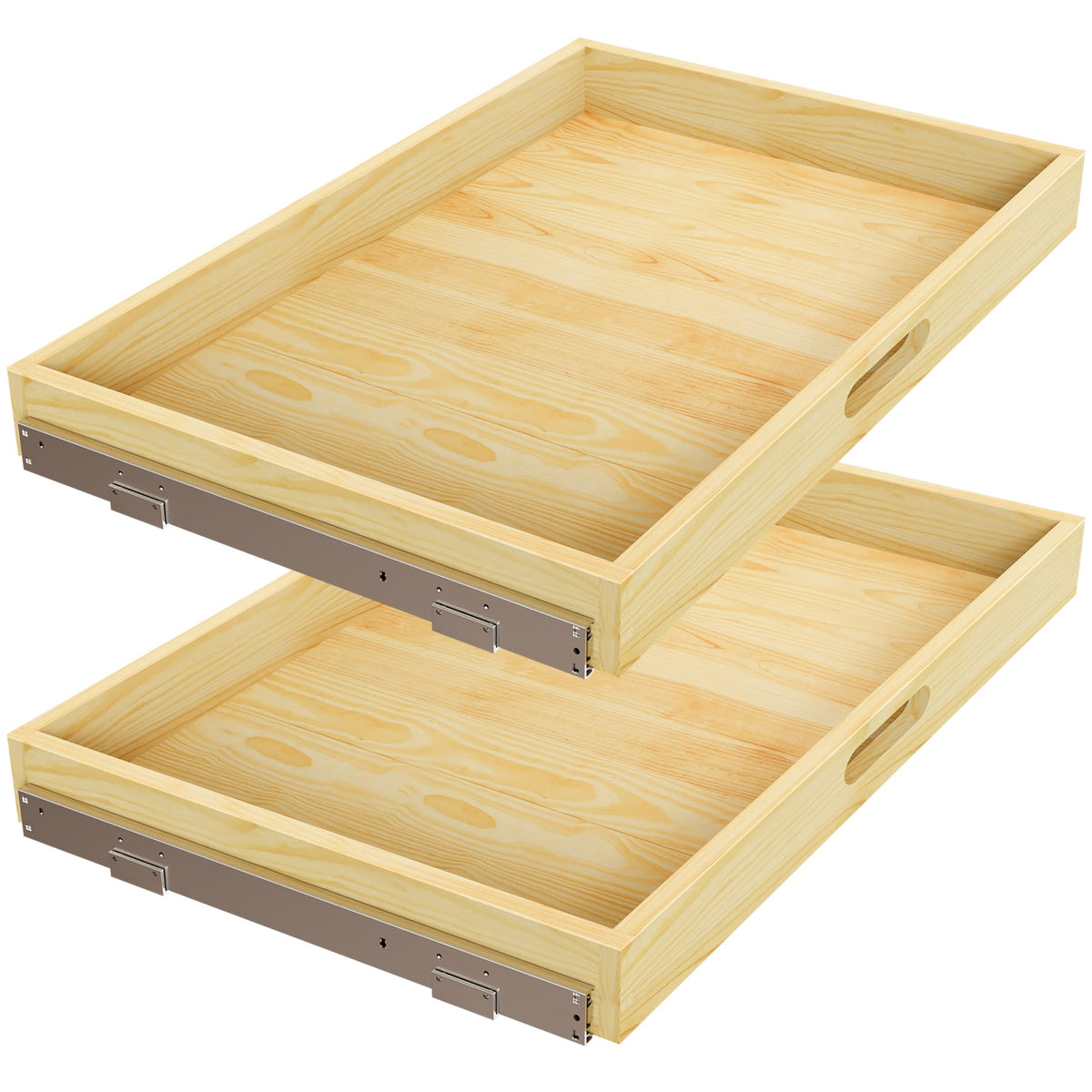 2 Set Pull Out Cabinet Organizer, Soft Close Slide Out Wood Drawer Storage Shelves for Kitchen, Base Cabinet Organization for Pantry, Finished, Heavy-Duty, Bottom Assembly (18â W x 21â D)