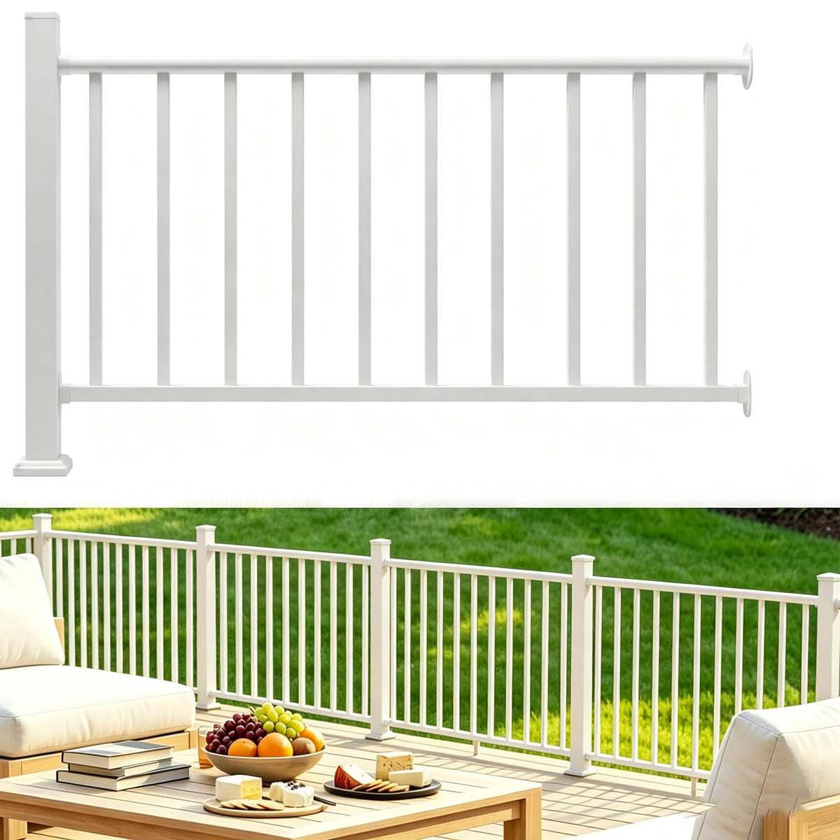5FT White Deck Railing Kit for Deck, Porch, Patio & Balcony