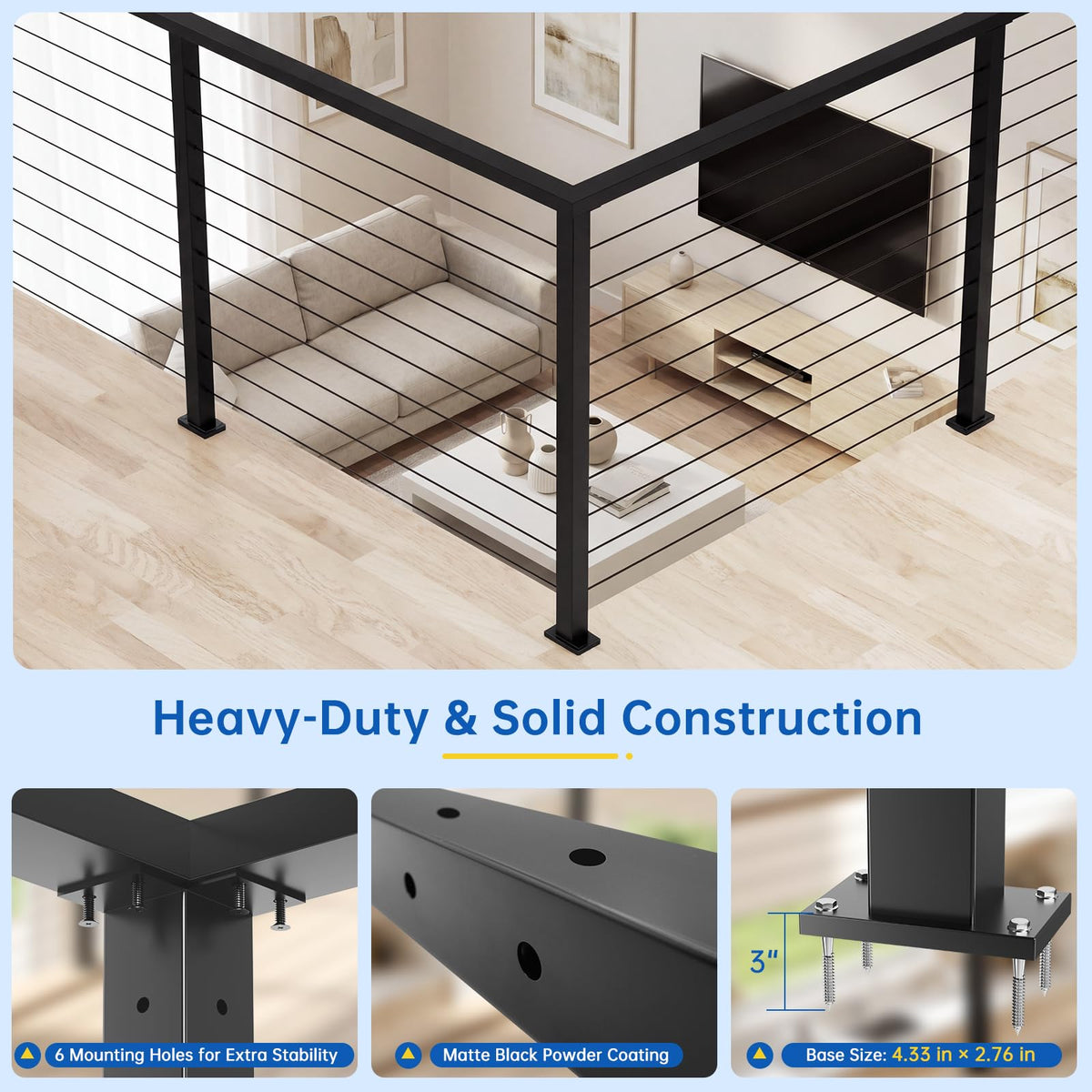 4 Pack 36" Modular Swageless Cable Railing Level Post for Decks