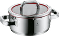 WMF Function 4 pannenset 5-delig rood. Innovatieve deksel met 4 afgietfuncties, Geschikt voor Inductie, Glazen deksel, Cromargan® 18/10 RVS, Vaatwasserbestendig, Handgrepen worden niet heet.(Verzilverd/Kookpan Laag 20 cm)