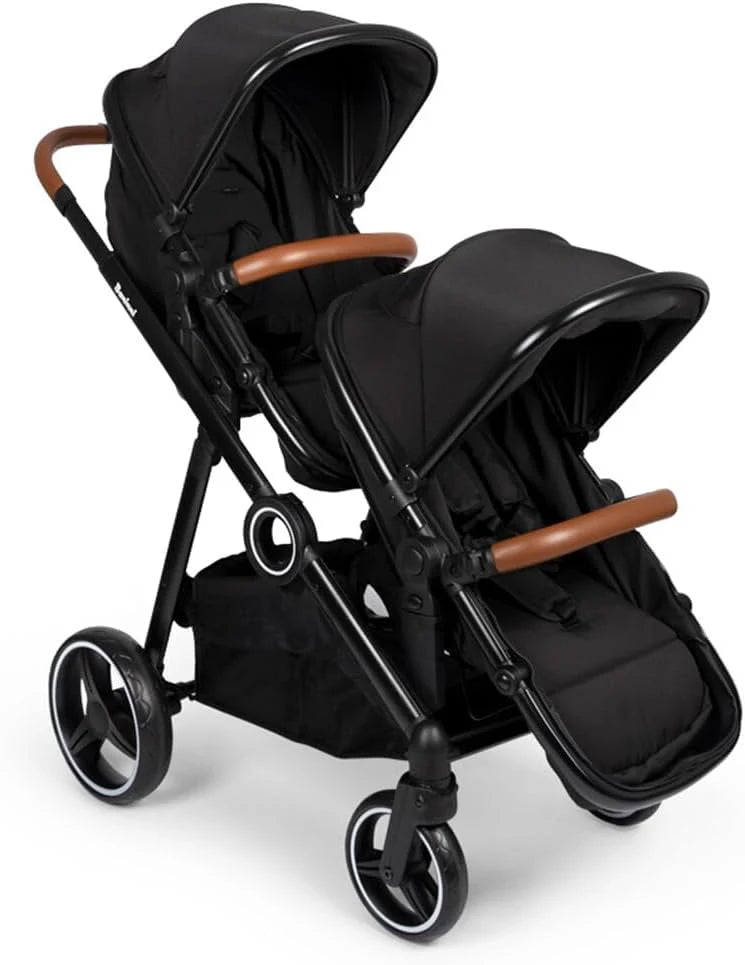 Baninni Dubbele kinderwagen Duett Luiz – zitting om te zetten in een reiswieg – enkelvoudig of dubbel gebruik – vanaf de geboorte tot 36 kg – omkeerbare stoelen, zwart