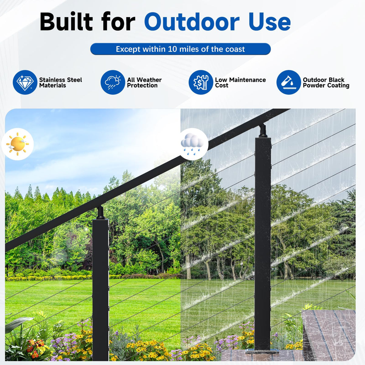 4 Pack 36" Modular Swageless Cable Railing Level Post for Decks