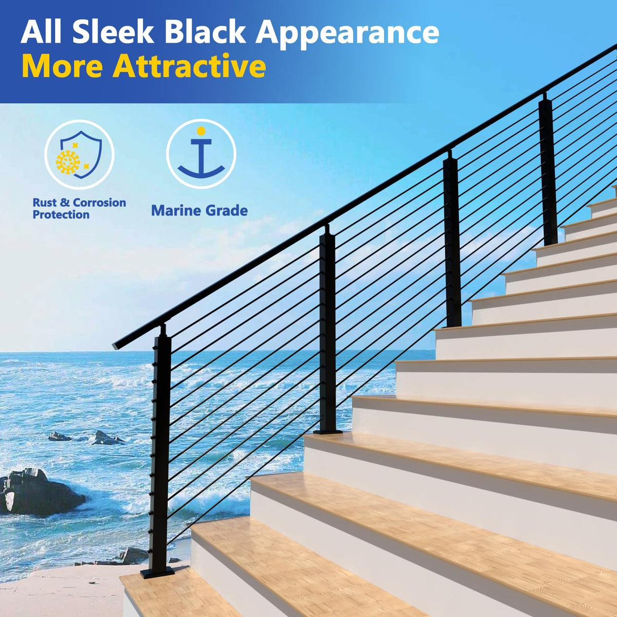 4 Pack 36" Modular Swageless Cable Railing Level Post for Decks