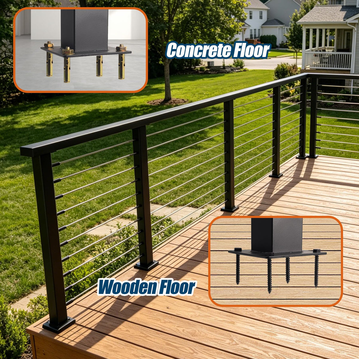 12FT-20FT Cable Railing System Post Kit with Handrail - 4PC 36" Level Posts