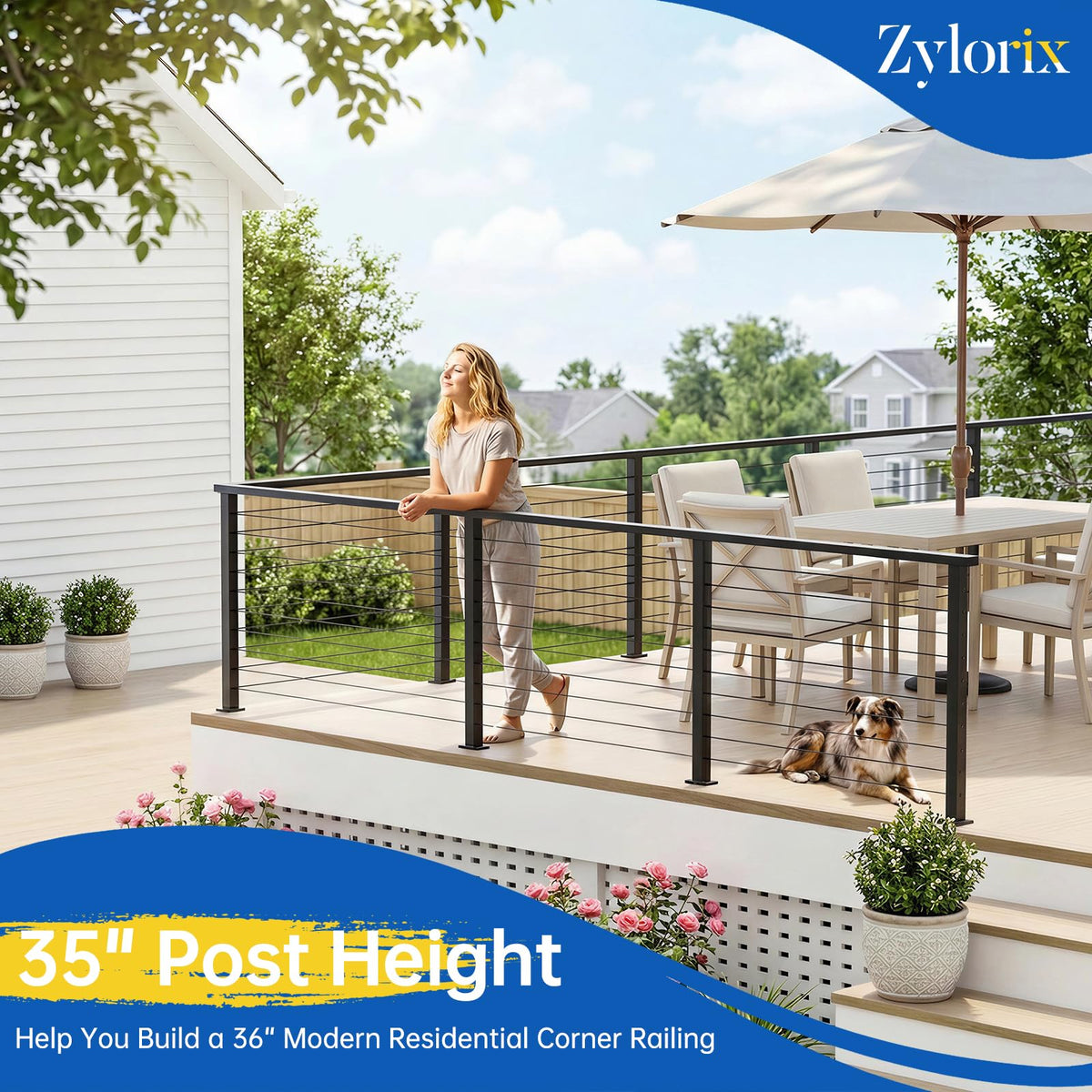 4 Pack 36" Modular Swageless Cable Railing Level Post for Decks