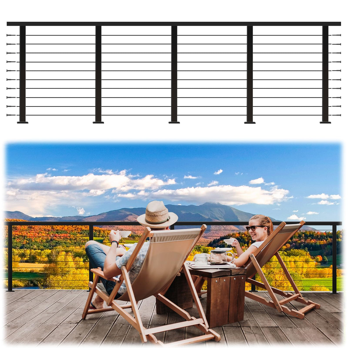 2ft-4ft Modular 36in Cable Railing System for Deck with Handrail