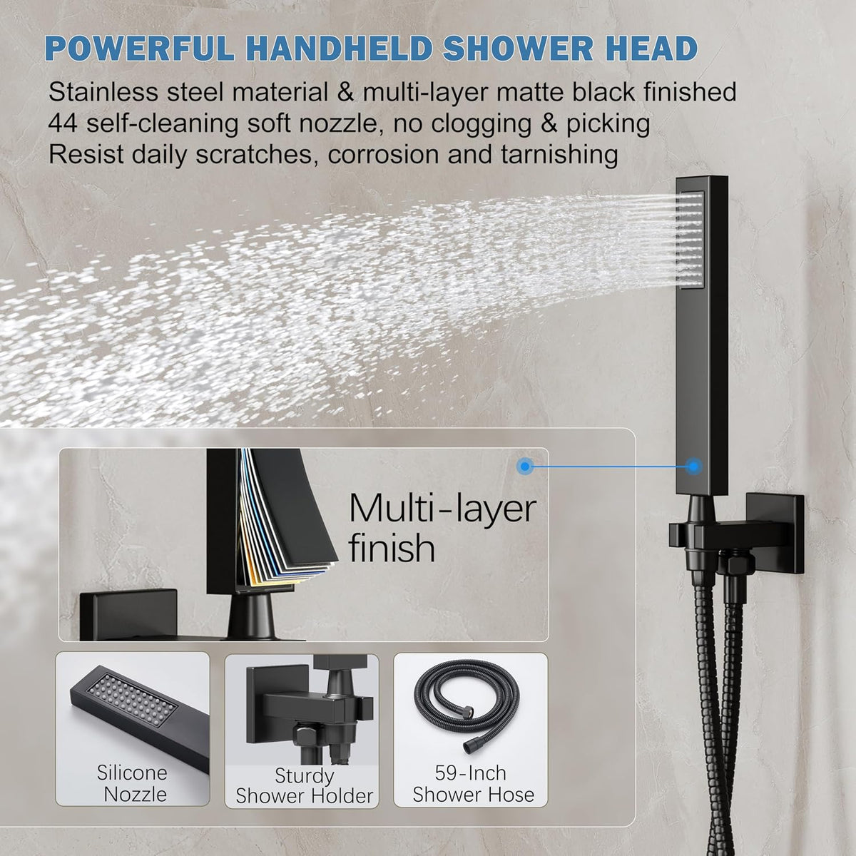 10" Rain Shower System with Handheld & Valve, Matte Black