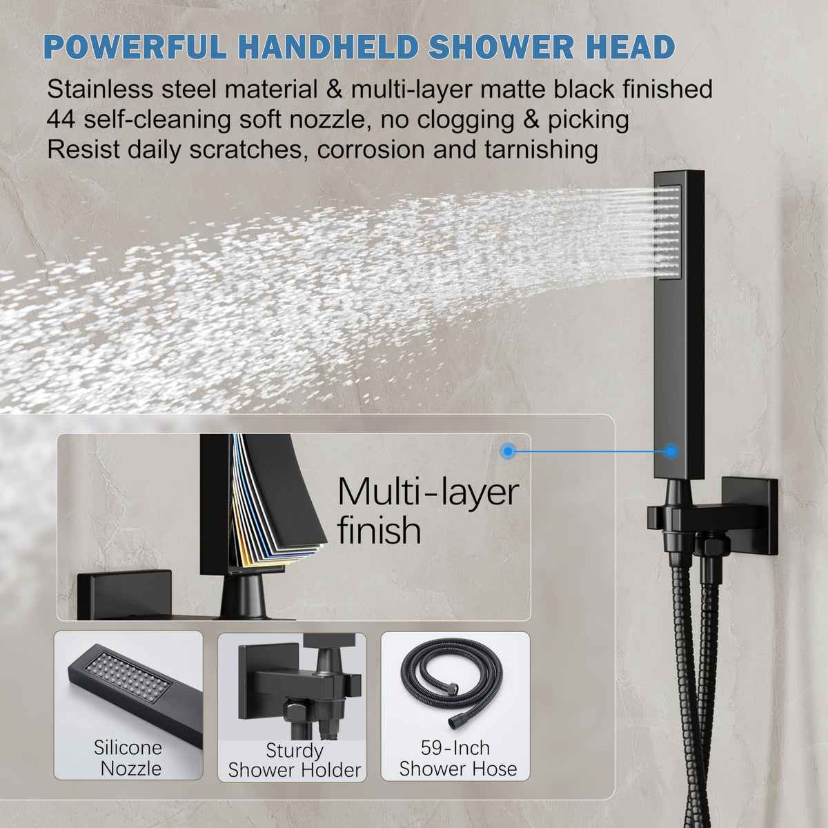 10" Rain Shower System with Handheld & Valve, Matte Black