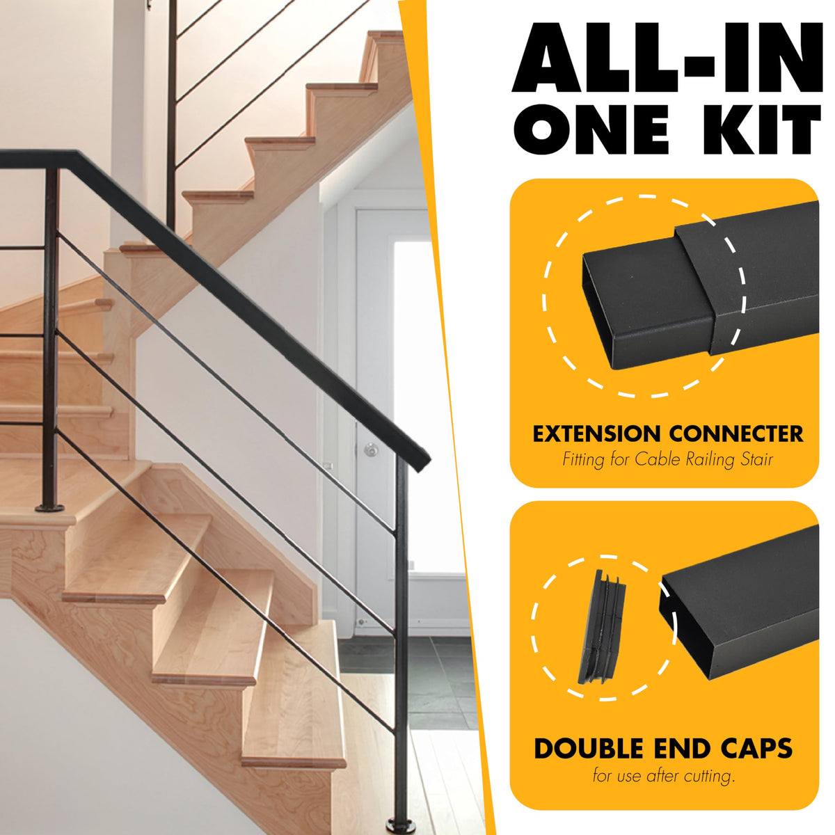 4 Pack 6.6ft 304 SS Adjustable Handrail for Cable Railing (Black)
