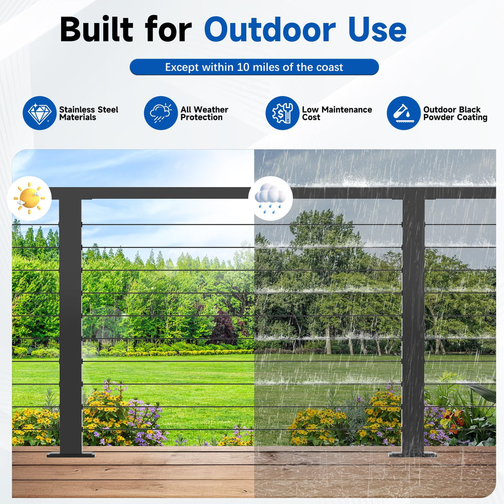 4 Pack 36" Modular Swageless Cable Railing Level Post for Decks