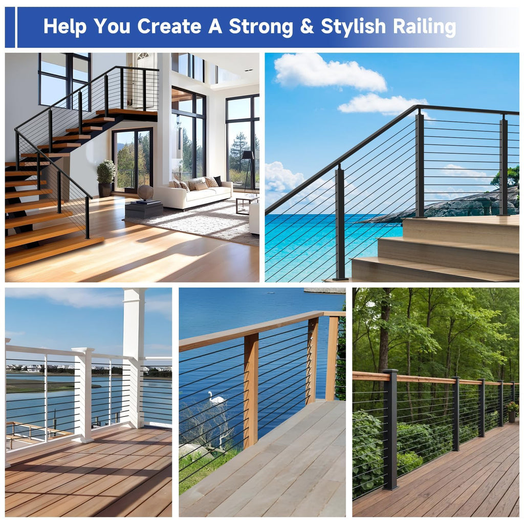 4 Pack 36" Modular Swageless Cable Railing Level Post for Decks