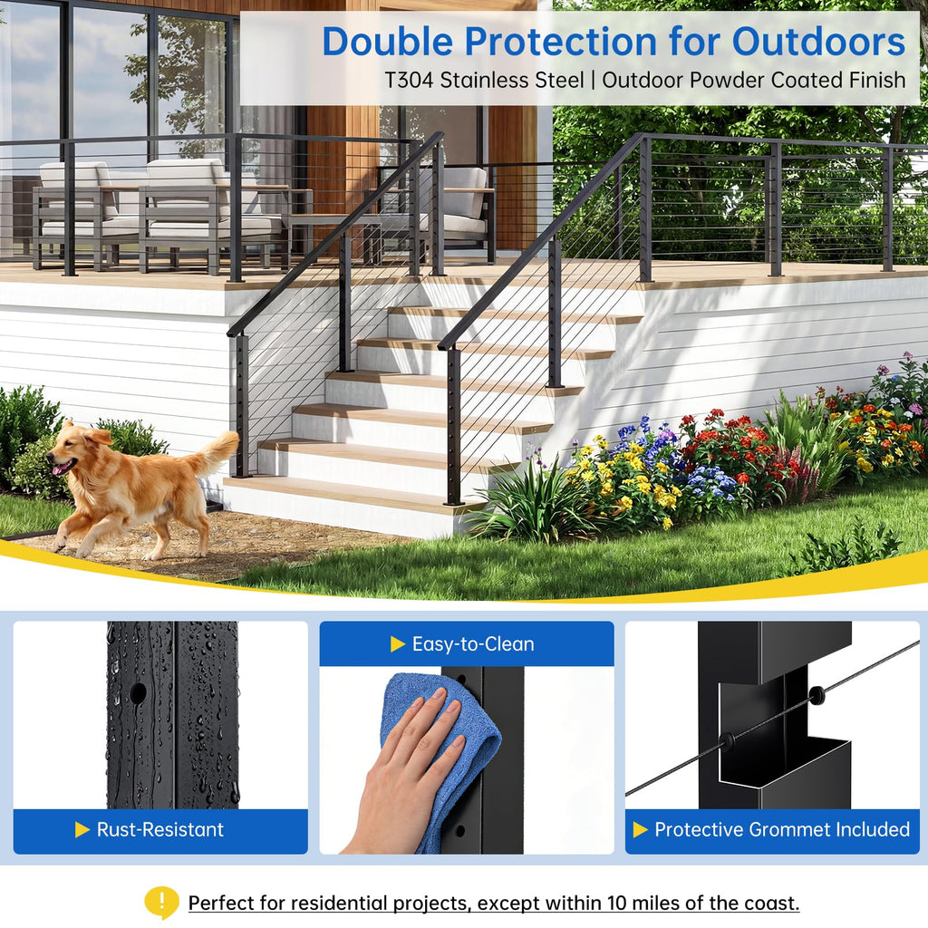 4 Pack 36" Modular Swageless Cable Railing Level Post for Decks