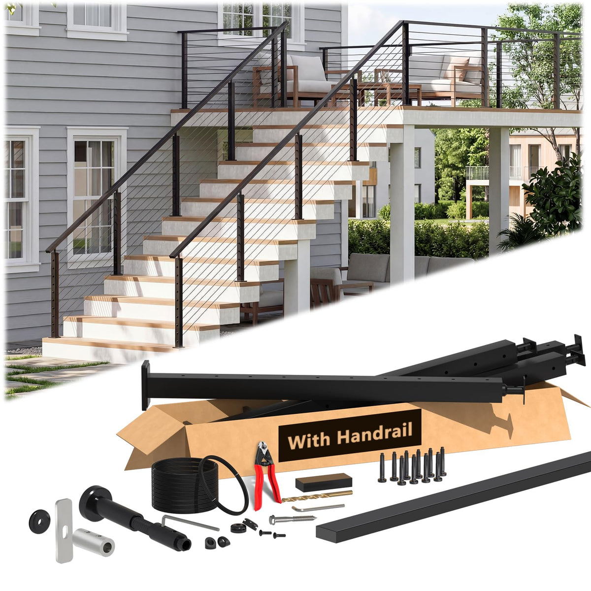 4-8FT Modular 36" Swageless Cable Railing System with Handrail