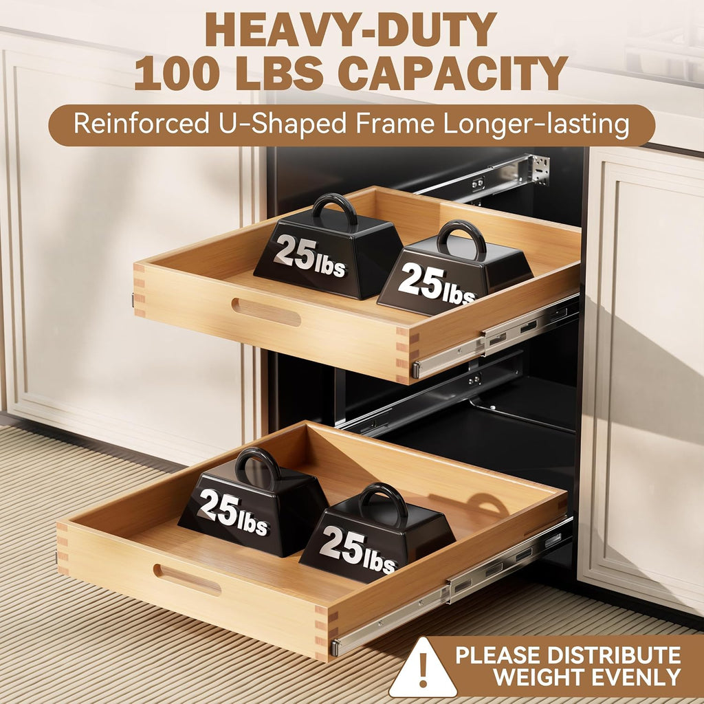 2 Tier Pull Out Drawers for Cabinets 18"W x 21"D, Farmeless&Farme