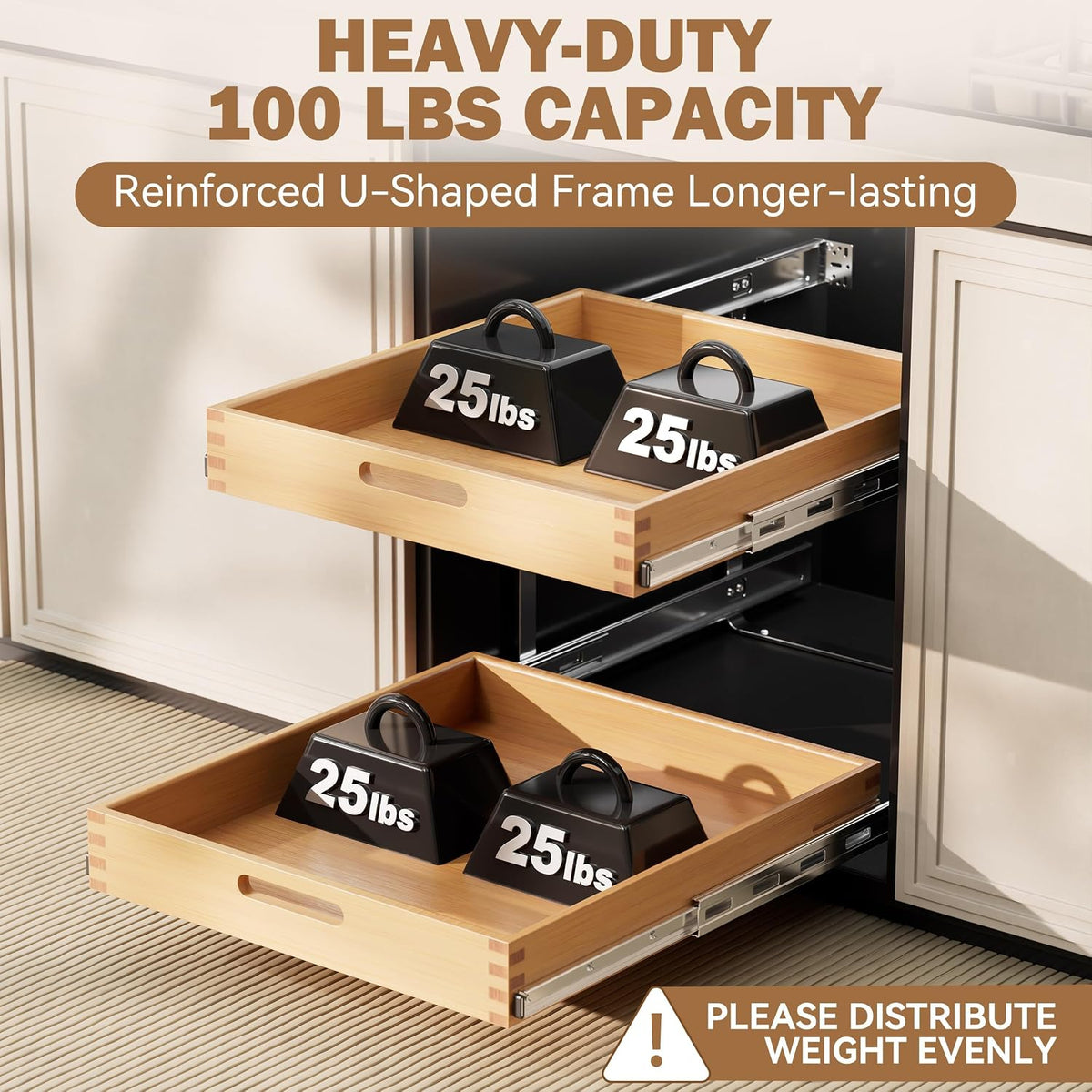 2 Tier Pull Out Drawers for Cabinets 18"W x 21"D, Farmeless&Farme