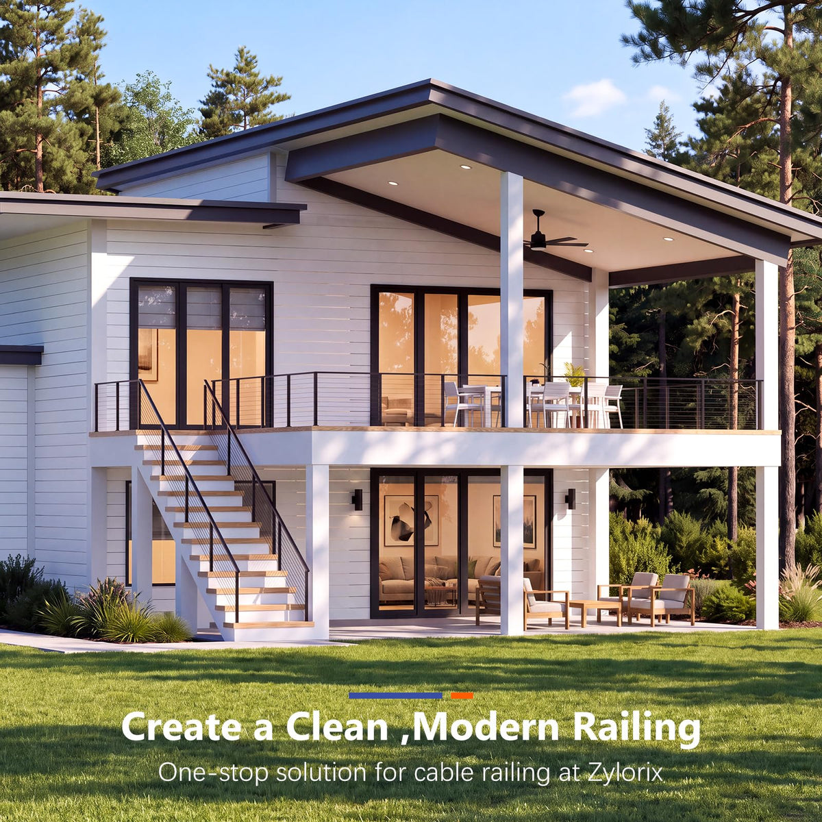 2ft-4ft Modular 36in Cable Railing System for Deck with Handrail