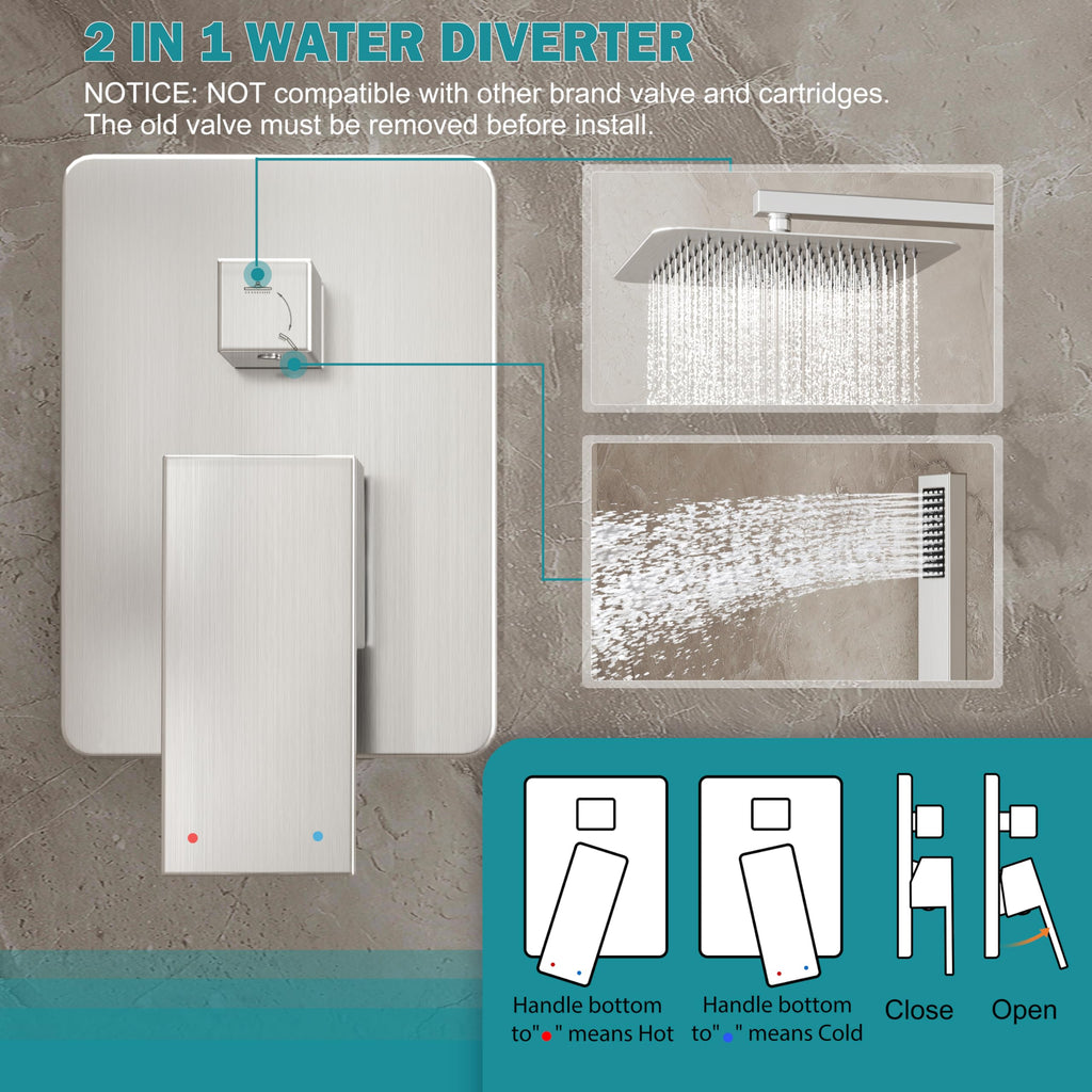10" Rain Shower System with Handheld & Valve, Matte Black