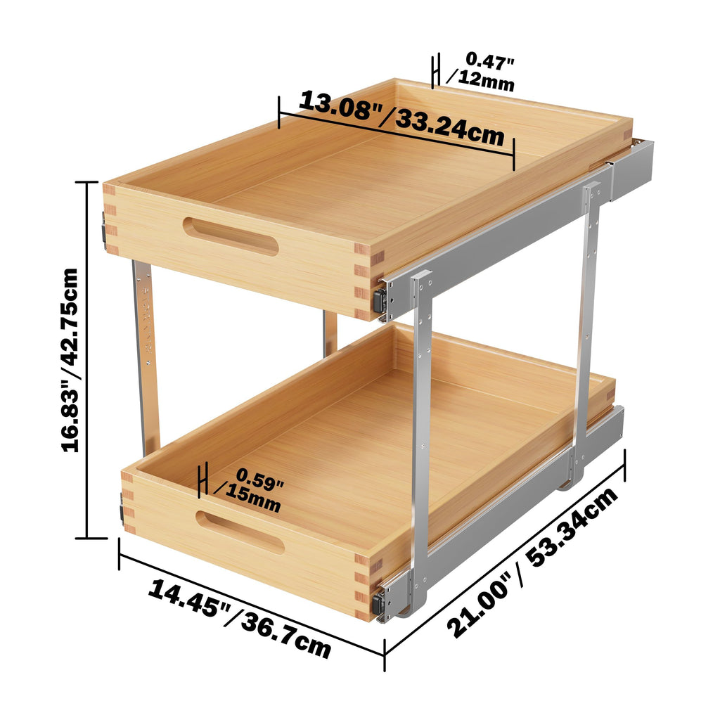 2 Tier Pull Out Drawers for Cabinets 18"W x 21"D, Farmeless&Farme