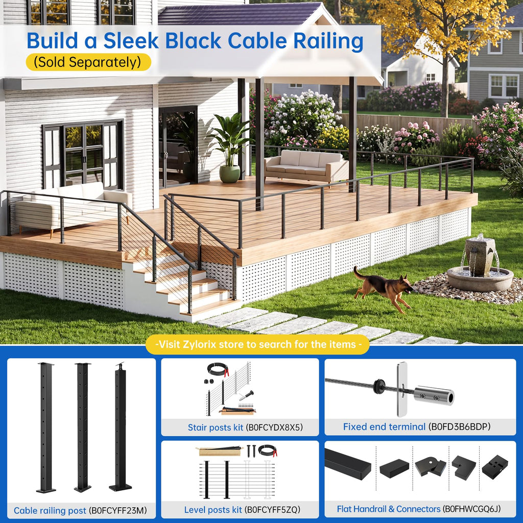 4 Pack 36" Modular Swageless Cable Railing Level Post for Decks