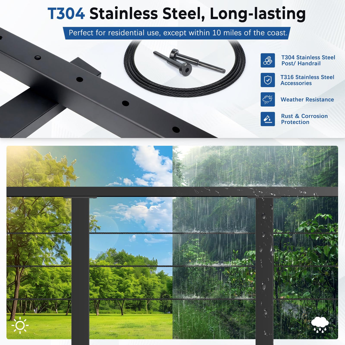 2ft-4ft Modular 36in Cable Railing System for Deck with Handrail