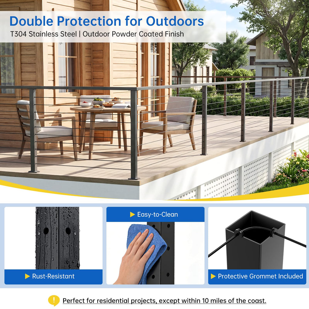 4 Pack 36" Modular Swageless Cable Railing Level Post for Decks