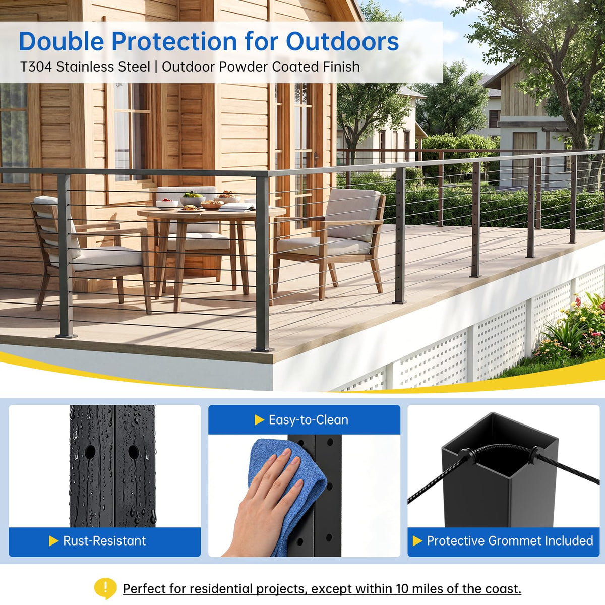 4 Pack 36" Modular Swageless Cable Railing Level Post for Decks