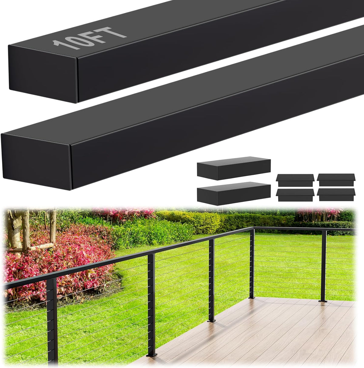 10FT Black Stainless Steel Cable Railing Handrail with POM Connector