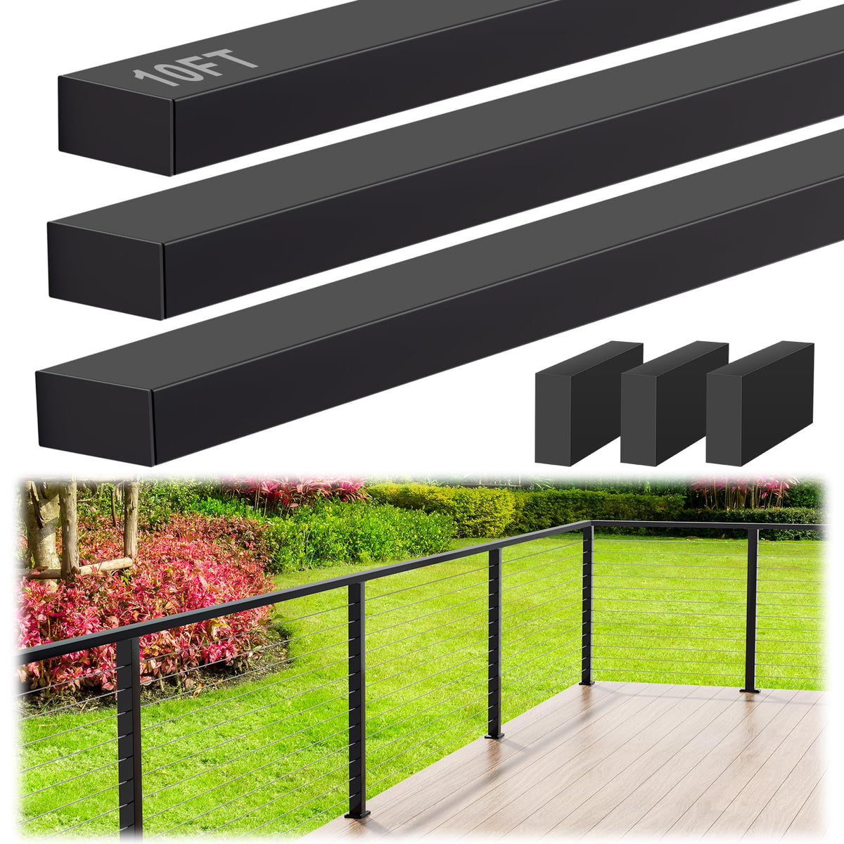 10FT Black Stainless Steel Cable Railing Handrail with POM Connector