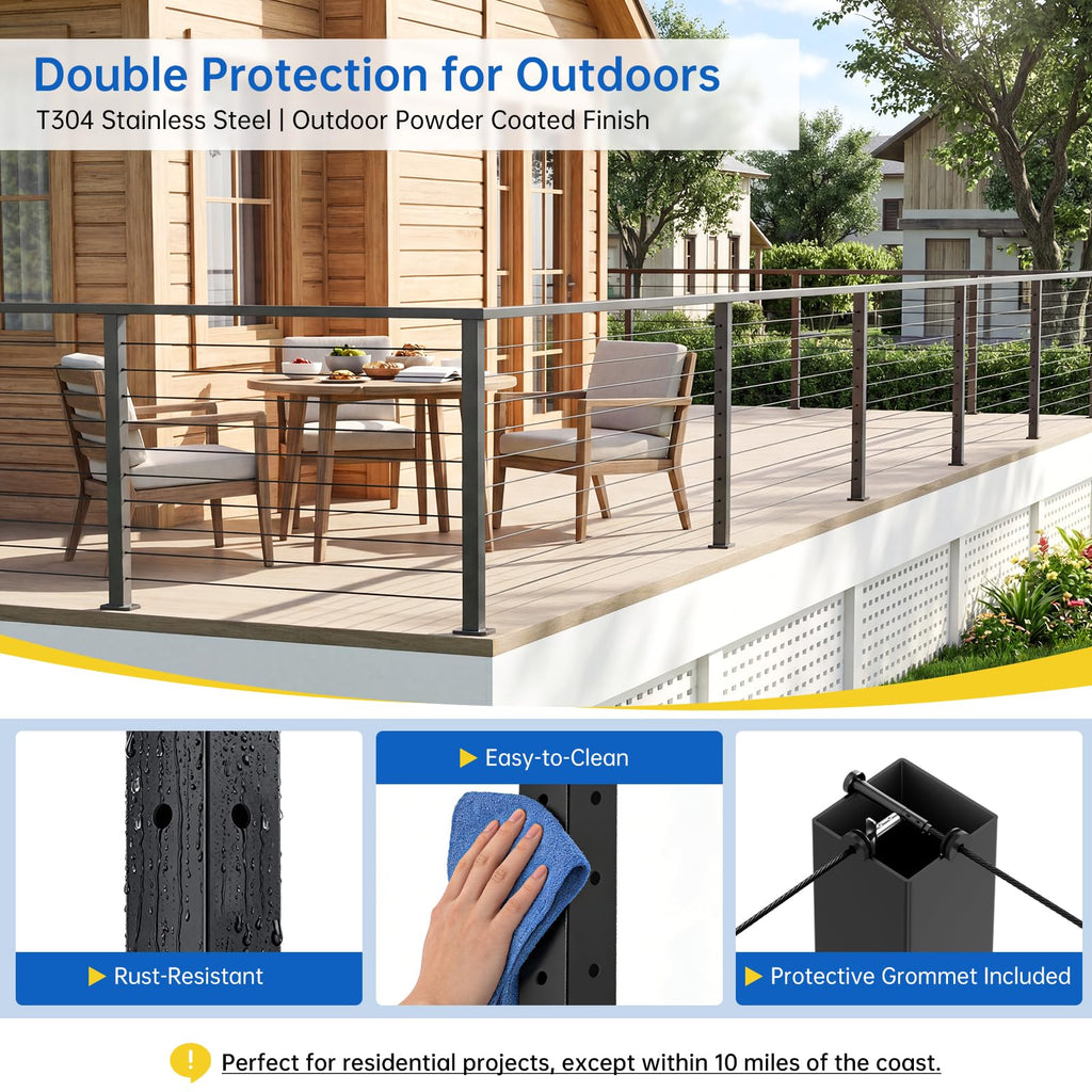 4 Pack 36" Modular Swageless Cable Railing Level Post for Decks
